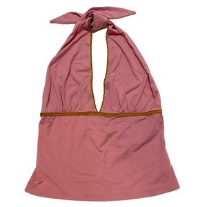 True Meaning Pink with Gold Trim Halter Top NWT SZ L